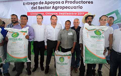 Entrega gobernador Velasco y titular de Sedesol insumos agrícolas al sector agropecuario en Jiquipilas y Cintalapa