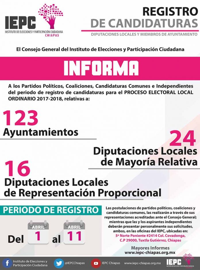 Inicia el Plazo Para Solicitar el Registro de Candidaturas a Diputaciones y Ayuntamientos