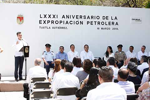 El gobernador Rutilio Escandón Cadenas encabezó el LXXXI Aniversario de la Expropiación Petrolera, donde destacó que el legado de Lázaro Cárdenas debe ser la guía y los principios para servir a la gente