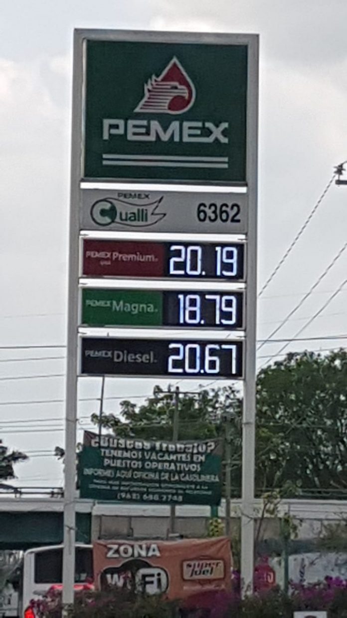 Así están las tarifas de los combustibles en la gasolinera ubicada en la prolongación de la 4a Sur, junto al Libramiento de Tapachula, para este 20 de mayo
