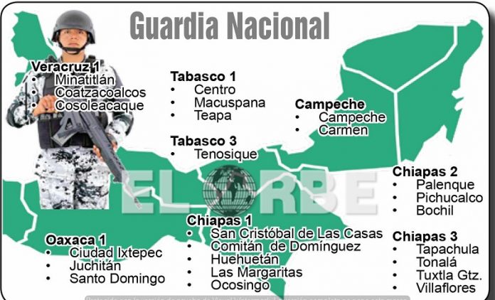 Instalan 10 Coordinaciones de la Guardia Nacional que Operarán en Cinco Estados de la Frontera Sur