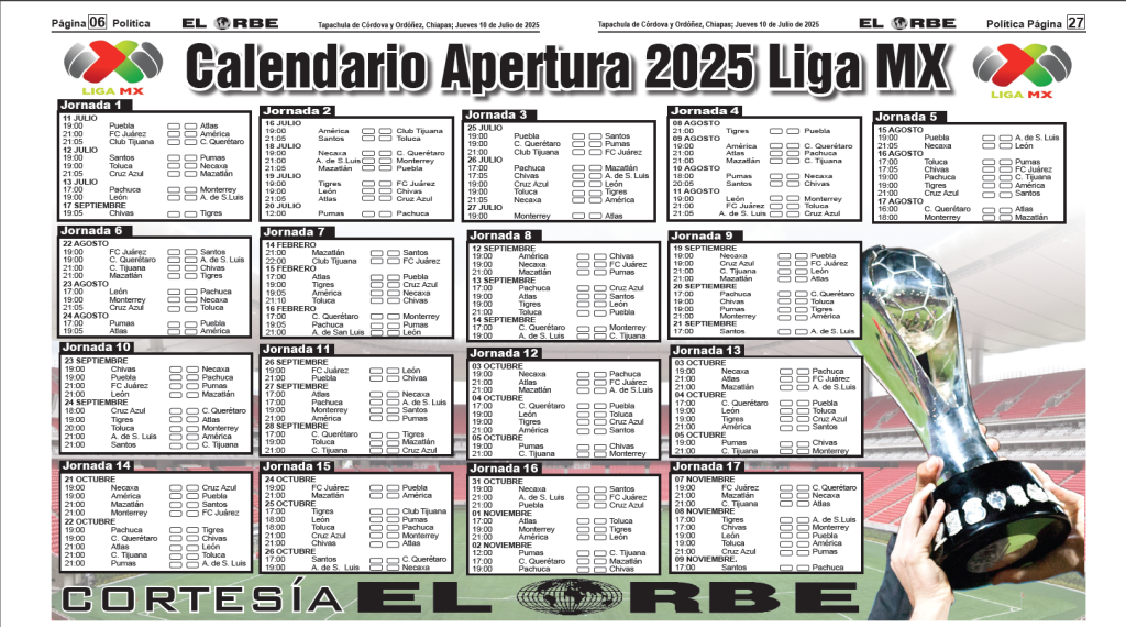 Calendario Apertura 2025 Liga MX - Periódico El Orbe.